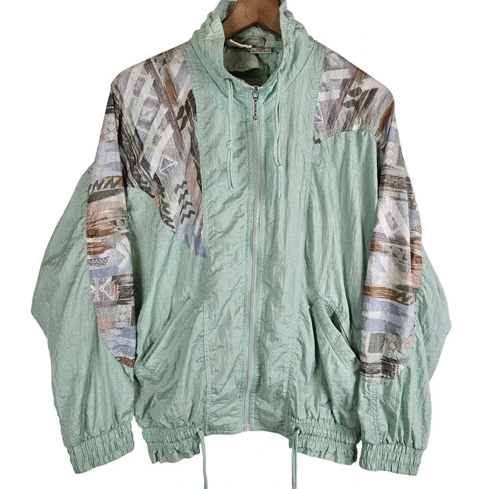 Athletic‎ Works vintage windbreaker mint green 90's drawstring lightweight M